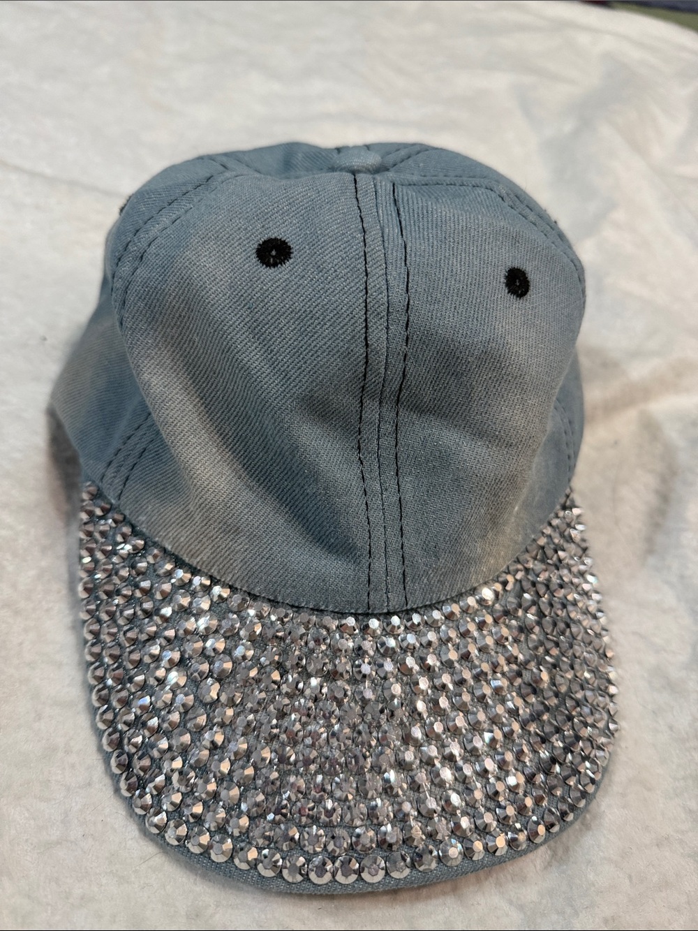 Crystal-Embellished Denim Visor Cap - Women's Accessories